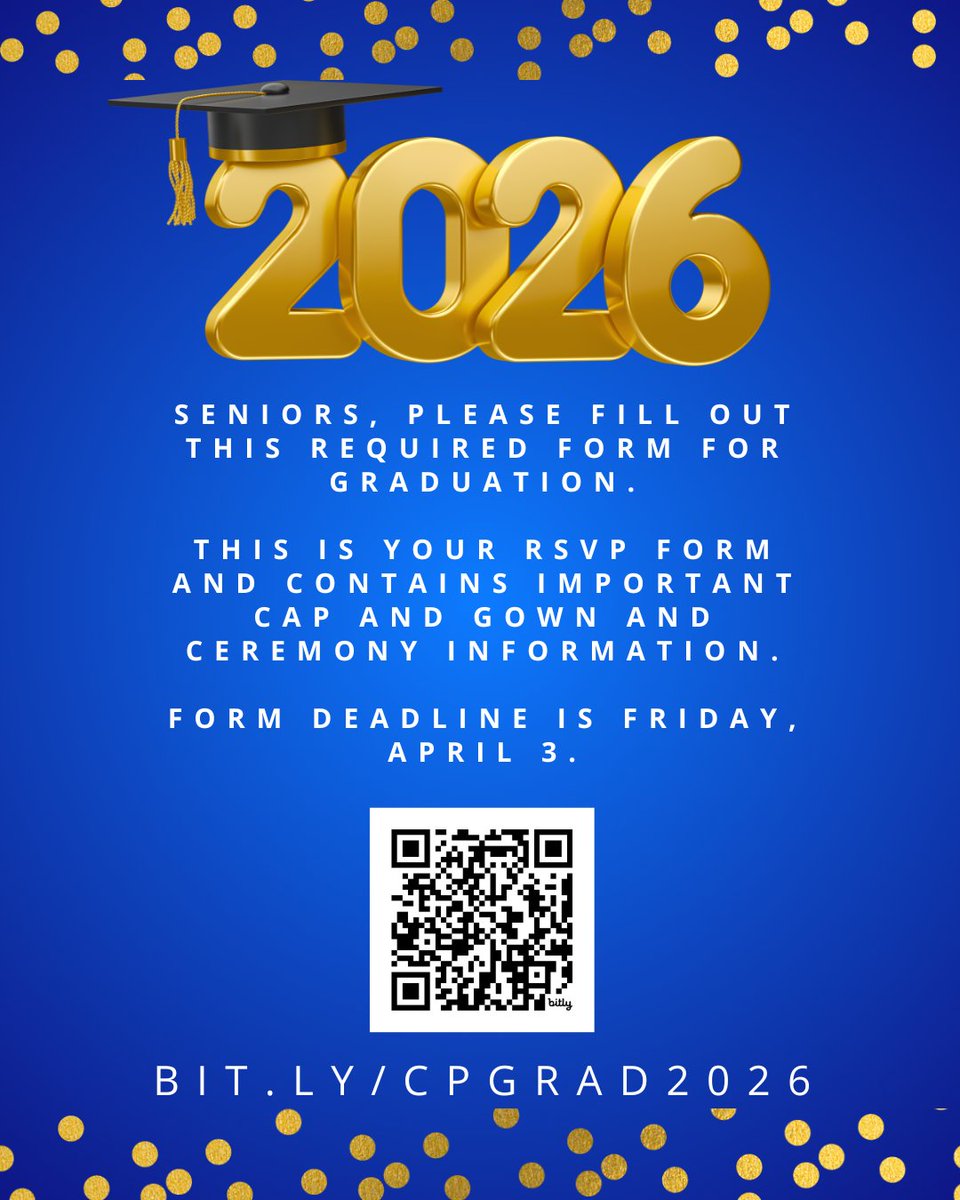 scvahs's tweet photo. Seniors, please fill out this required form for graduation. (Only seniors taking more than 1 class with us).

This is your RSVP form and contains important cap and gown and ceremony information.

Form Deadline is Friday, April 3.

https://t.co/HiIMSuW5Zv https://t.co/9rXUKLlfcC