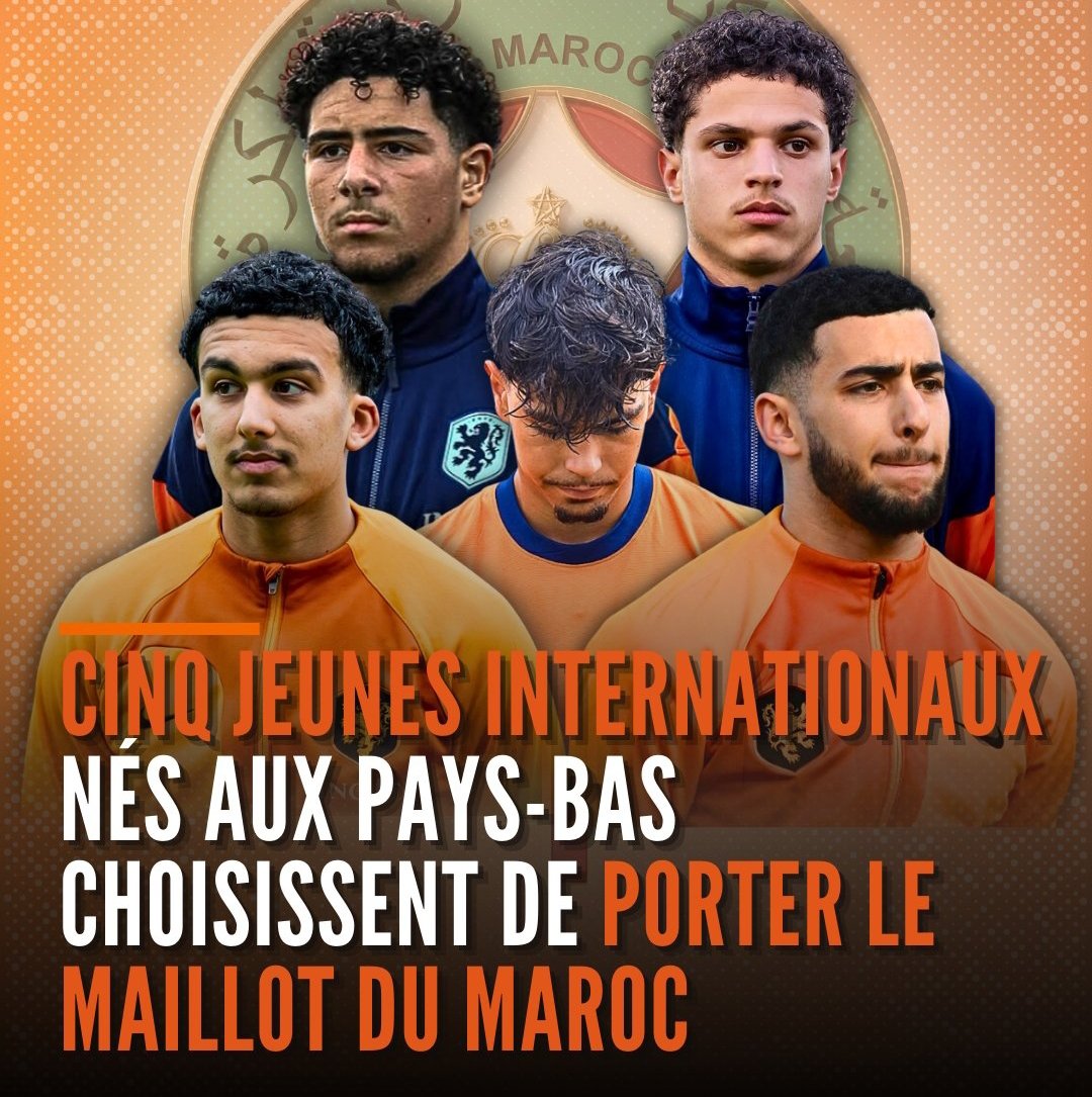 Cinq jeunes talents néerlandais d’origine marocaine ont fait un choix de cœur : représenter le Maroc plutôt que les Pays-Bas. Un attachement profond aux racines, un rêve de porter le maillot des Lions de l’Atlas et de faire vibrer tout un peuple. 🦁🇲🇦🇳🇱⚽️