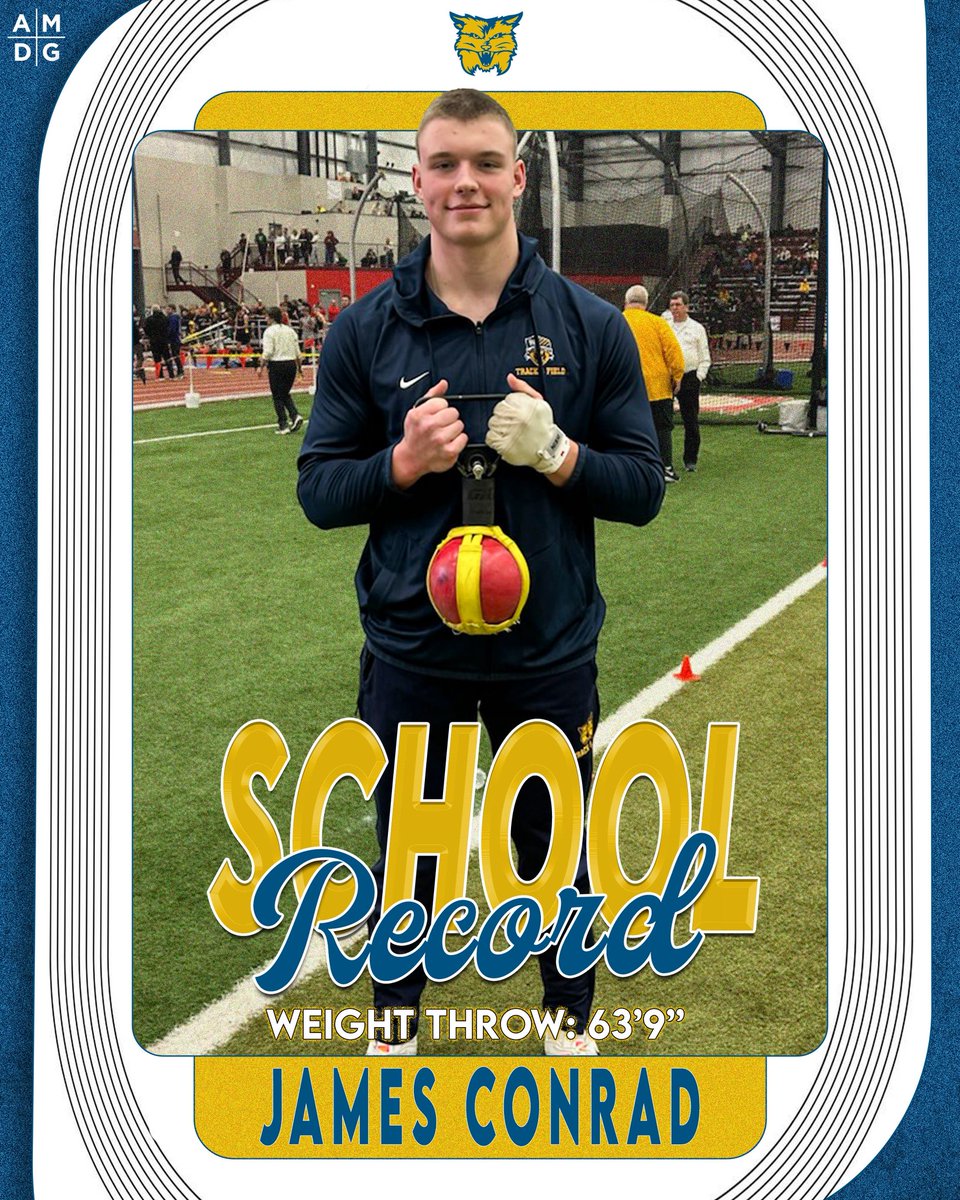 TF: At the Indoor Track and Field championships, Junior James Conrad shatters his old record of 50’2”! He places 2nd in the weight throw with a 63’9” toss! 
#GoCats | #AMDG