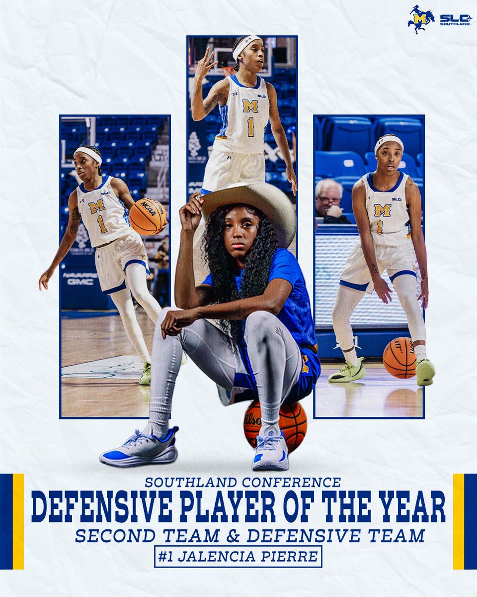 McNeeseWBB's tweet photo. A three-time problem for every offense 🤭

Your 2026 Southland Conference Defensive Player of the Year, Jalencia Pierre 

#GeauxPokes | #WeRunThisRodeo https://t.co/nYC0Bwd5ug