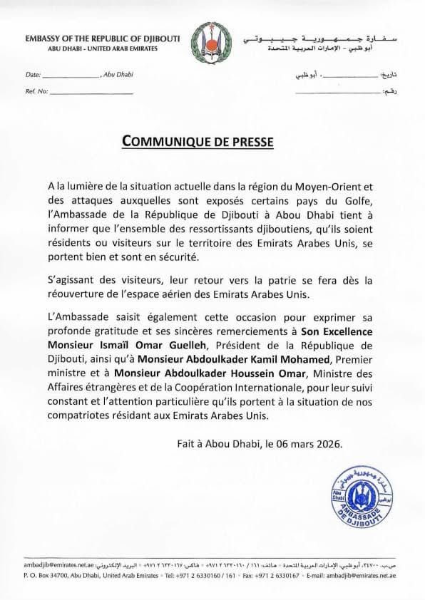 gortaque's tweet photo. Nous #avons écrit cela il y a une semaine. Nous avons demandé pourquoi les ambassades restent #silencieuses.
Aujourd huit cette #communique de press aurait dû être publiée par le ministère des Affaires étrangères, mais cela n’a pas été fait.
Alors, comment les #citoyens peuvent-ils savoir que leurs familles qui se trouvent dans les pays du Golfe sont en vie et en #sécurité ?
@mouktarsaidali1
@foziaaosman
@Souheib_Bouhoul
@SomaliaatUN
@BestSeller2026
@Panthercare13
@AbdinasirSola
@gourmad_allah
@DjamaCharmarke
@Bachaalii