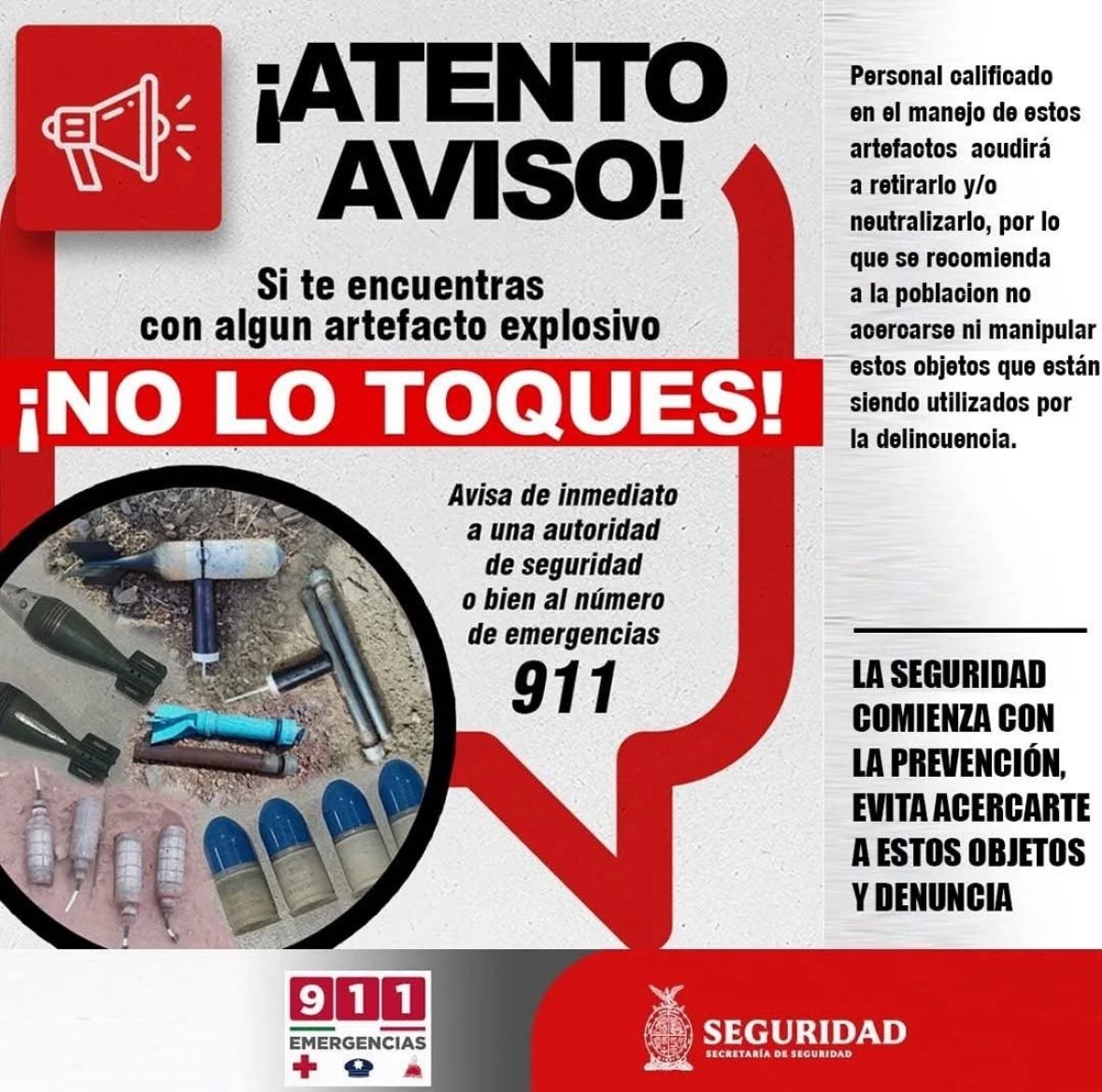 Por si van caminando y… ups! se encuentran una mina.

Mensaje de las autoridades de Sinaloa.