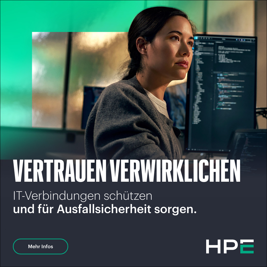 HPE's tweet photo. Schützen Sie Geräte, Anwendungen und Daten mit einem KI-nativen Netzwerk. Sicherheit integriert, nicht einfach nur hinzugefügt.