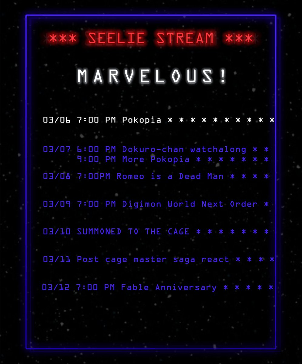 Schedule is here! Now there is a chance that the stars align and I drop everything for a big surprise, sure hope that doesn't come back to bite me instead of planning it out better instead. Who knows?