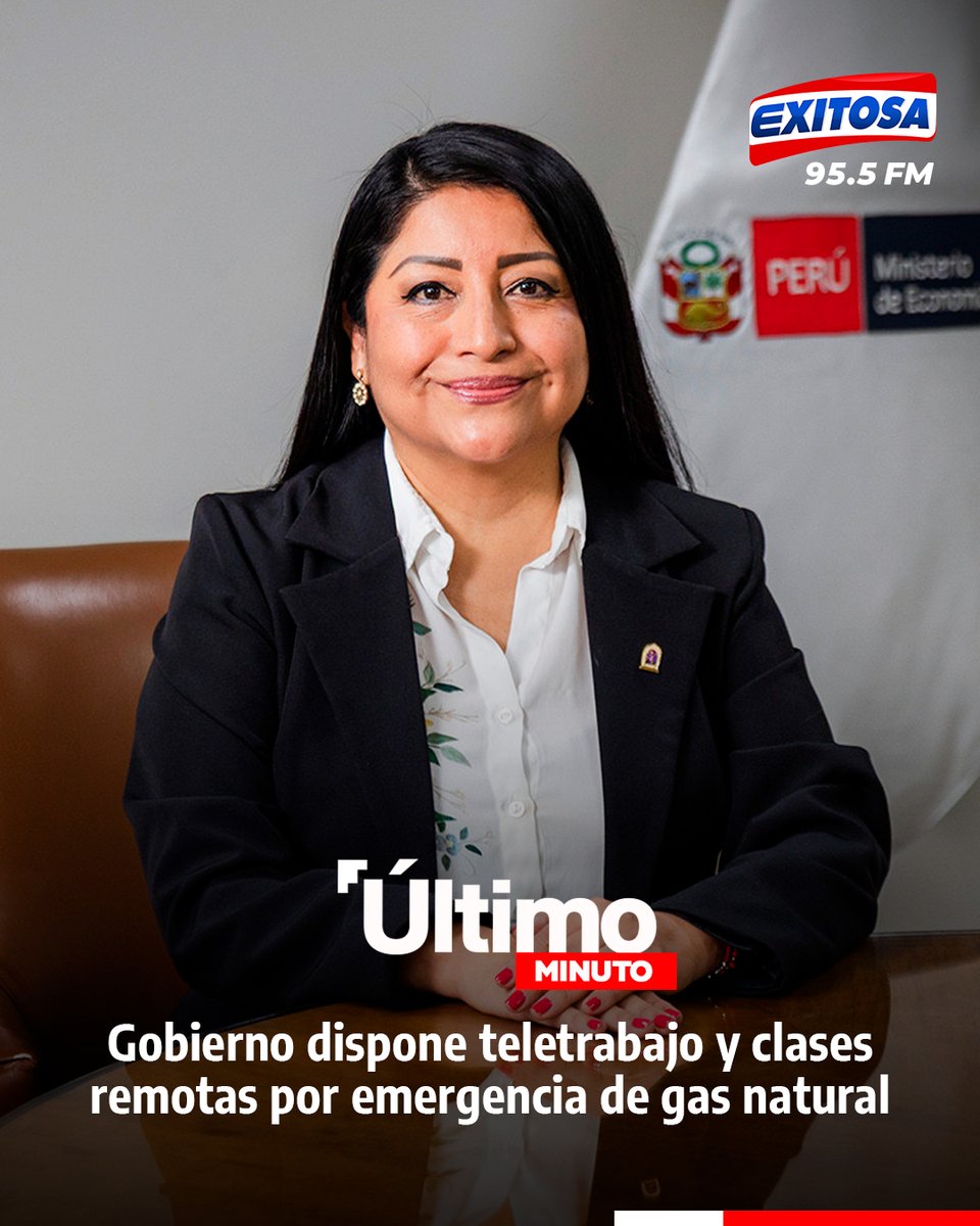 exitosape's tweet photo. 🔴🔵 La presidenta del Consejo de Ministros, Denisse Miralles, anunció que el Gobierno ha dispuesto para Lima y Callao, que el sector público se acoja al teletrabajo durante la emergencia por el gas natural, esperando que el privado adopte la medida. Además, las clases en todos los niveles serán virtuales por una semana.

🌐Más información en: https://t.co/uuf79v0A6R