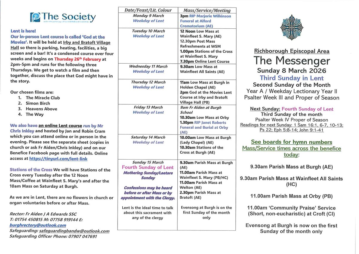 burghrectory's tweet photo. Hi Everyone

Here is the weekly 'Messenger' to let you know what's happening in the week ahead across our benefice.

With the assurance of our prayers

The Clergy and Wardens https://t.co/Xm1F9Mi9zL