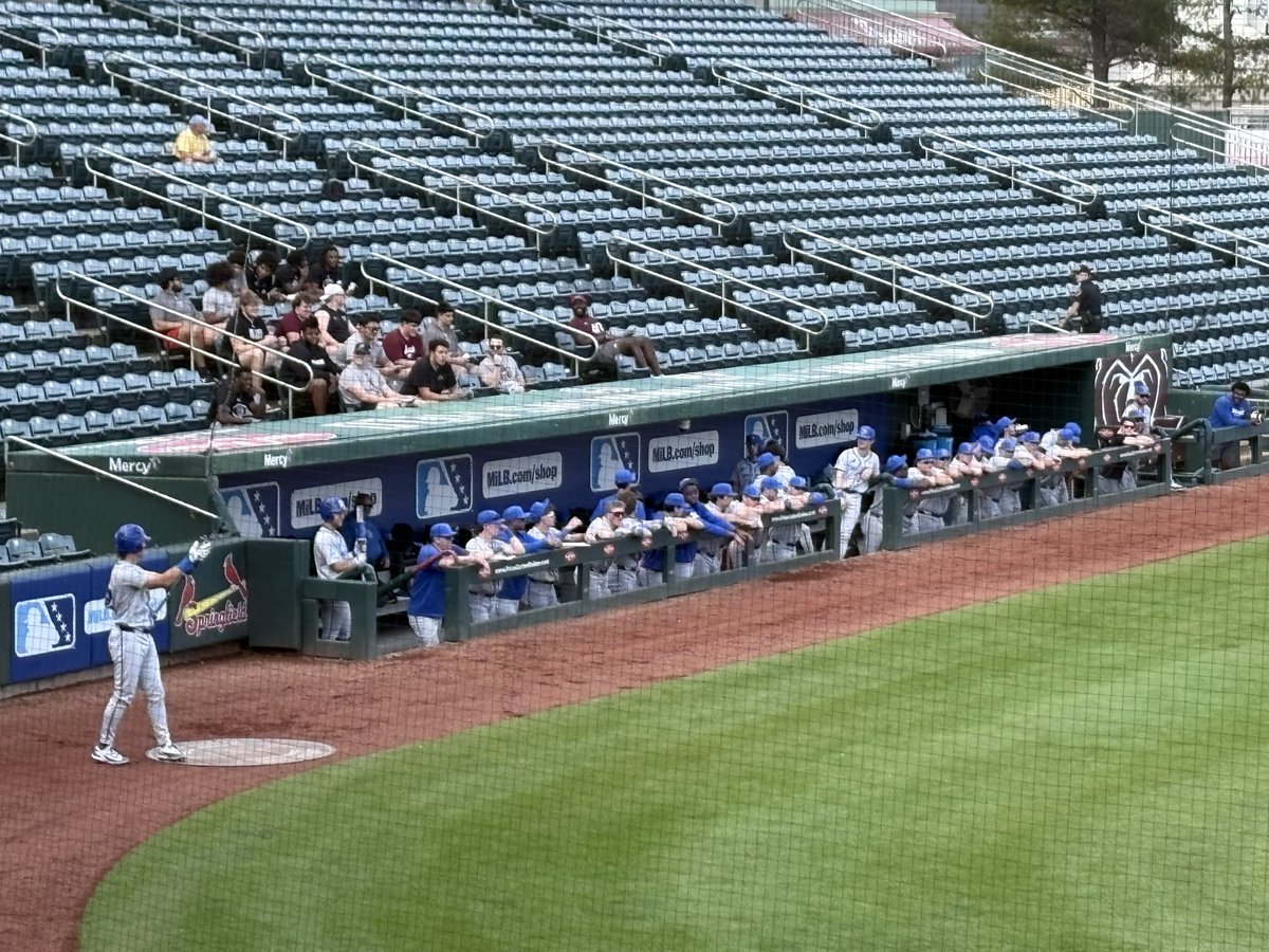 EricM797's tweet photo. @MoStateFootball sitting right behind the Memphis dugout. What could go wrong? 
Go Bears! @MoStateBSB https://t.co/sWM0WlL3oN