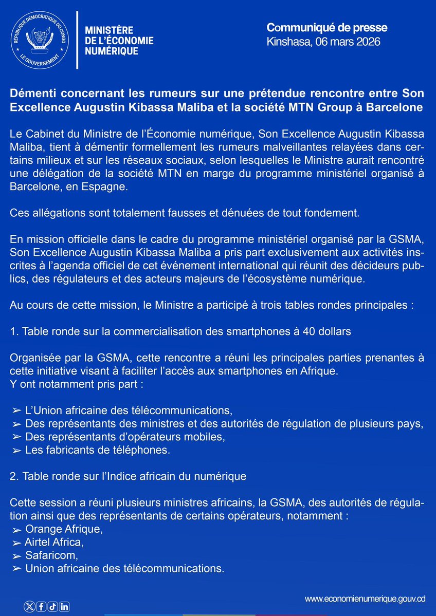 Ministère de l'Économie Numérique - RDC tweet media