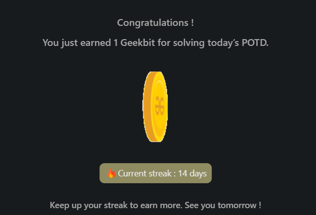 PawanRoy001's tweet photo. 60 Days POTD Challenge Powered By NPCI   
Day 14 POTD
@geeksforgeeks
@NPCI_NPCI
#geekstreak60 #npci https://t.co/kmDz0sR7XA