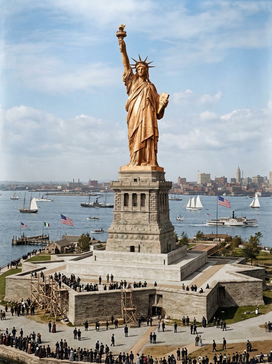 Copper-tone Liberty scene