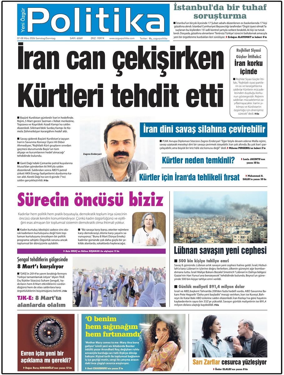 🔴 MANŞET

📌İran can çekişirken Kürtleri tehdit etti

◾️Başûrê Kurdistan günlerdir İran’ın hedefinde. İran Savunma Konseyi Üyesi Ali Ekber Ahmediyan, “Rojhilatlı Kürt grupların sınırdan geçmesi durumunda Başûr’un tüm altyapı ve kurumlarının hedef alınacağı” tehdidinde bulundu.