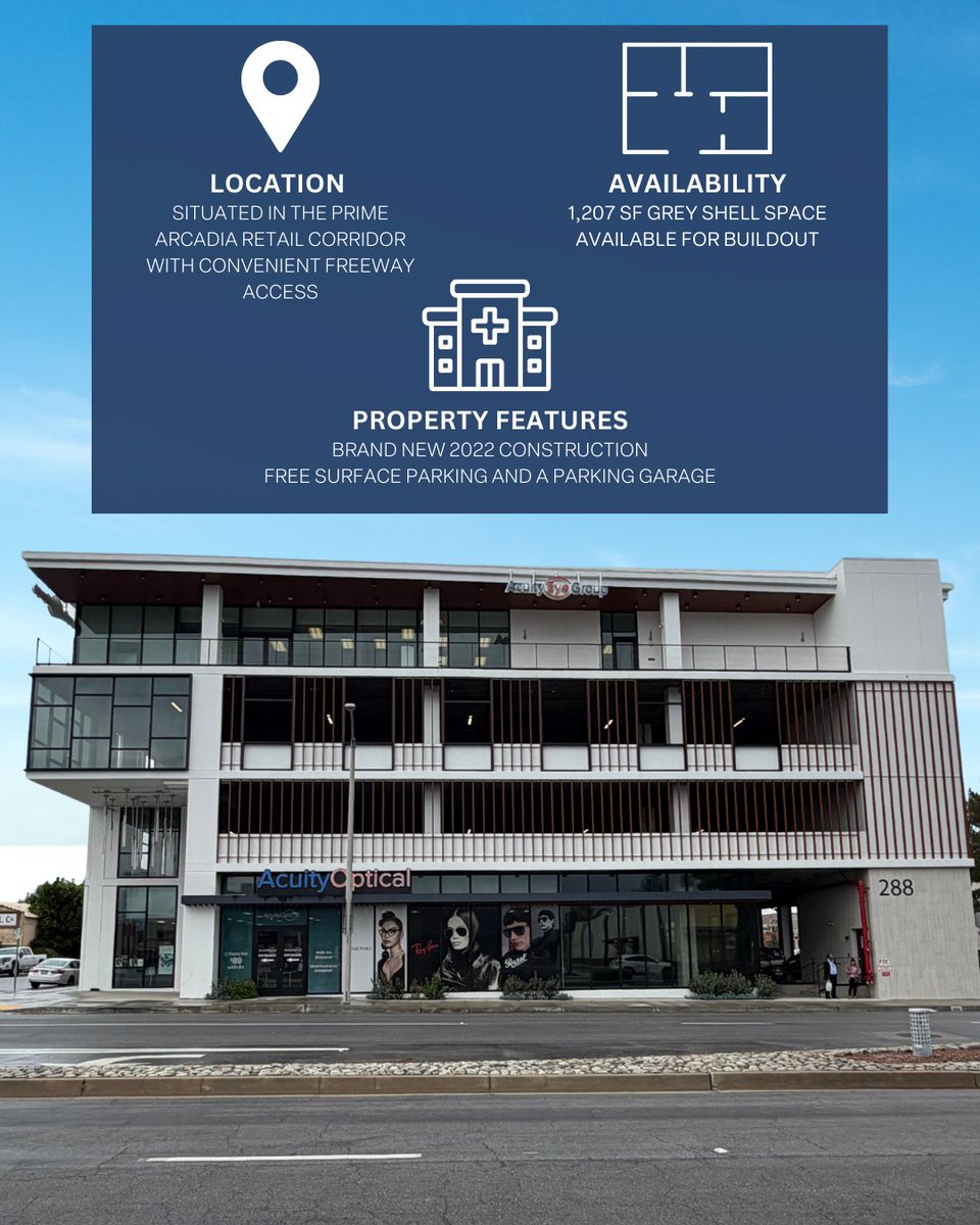 QuantumChicago's tweet photo. FOR LEASE - Prime retail leasing opportunity located in the heart of Arcadia’s vibrant retail corridor!

• 1,207 SF grey shell space available for buildout
• Convenient access to Interstate 210
• Established co-tenancy 

Contact us for details!

#QREA #CRE #Leasing #Retail #LA https://t.co/SPFxgLOj4v