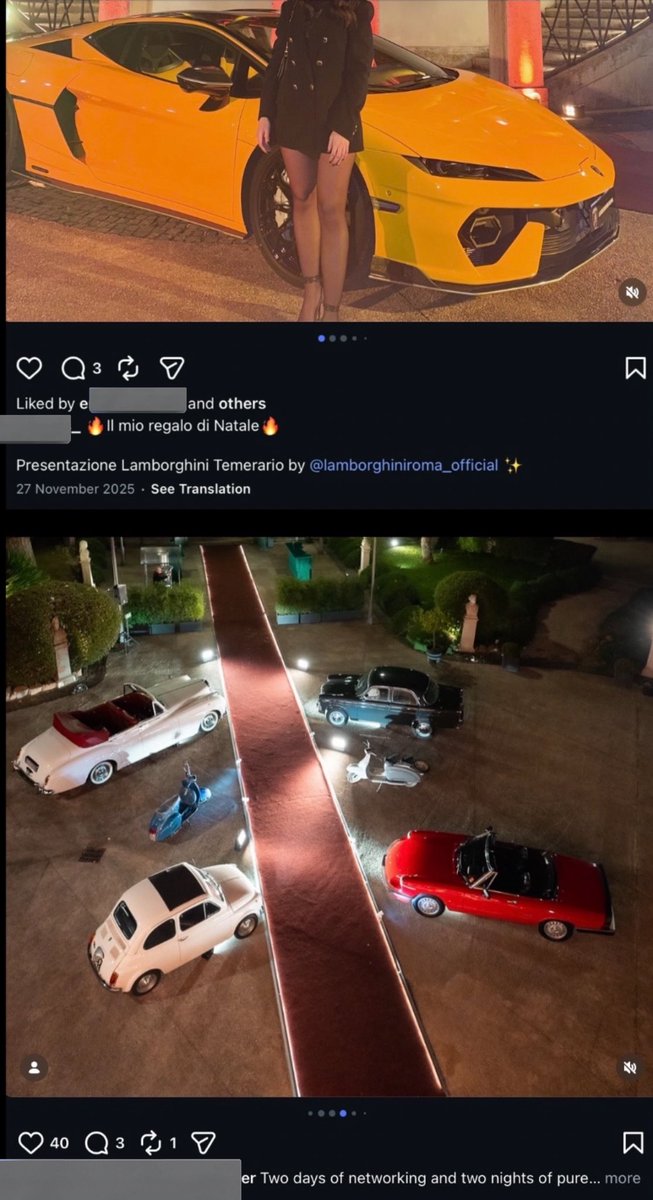 DeluluExposed's tweet photo. The party was on November 28, 2025. She was posting photos of a Lamborghini, however they had their event around Nov 26/27, and the wedding event had no Lambos present, they had old cars. https://t.co/fgW25yRA5r