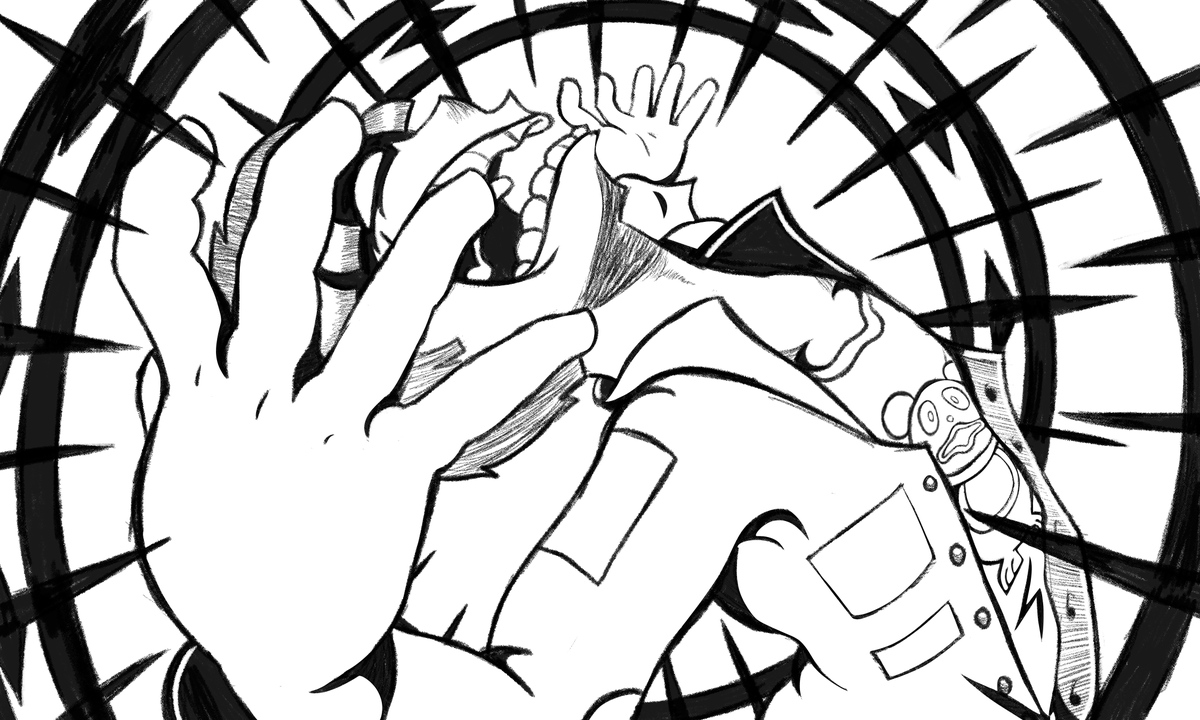 Mllermanda's tweet photo. Playing around with expression and perspective for this shot using 🧢

#hndr_fa #ハンドラ美術部 #hundred_line #gakumaruko https://t.co/oEvs2NHZVt
