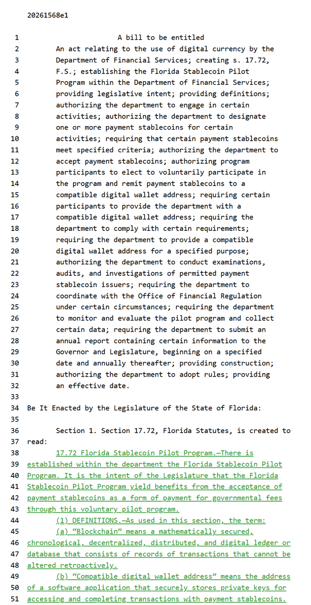 Florida's Bill for "Payment Stablecoins" 👀
