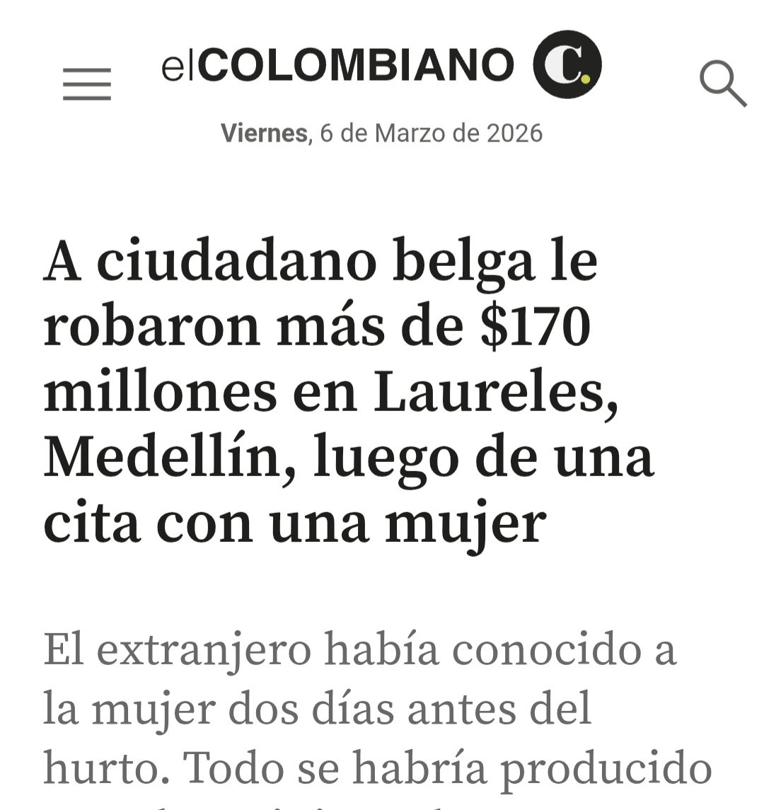 HugoPoliart's tweet photo. Un abruti de touriste sexuel belge est venu à Medellin en pensant qu'il allait rencontrer la colombienne de ses rêves sur Tinder. Butin: 40.000 euros (pour elle). #respectColombia https://t.co/oIQmYoKEFH