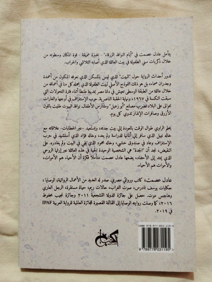 أيام النوافذ الزرقاء لـ عادل عصمت
طبعة 2020
ـ رواية. 136 صفحة، أصلي جديد لم يستعمل