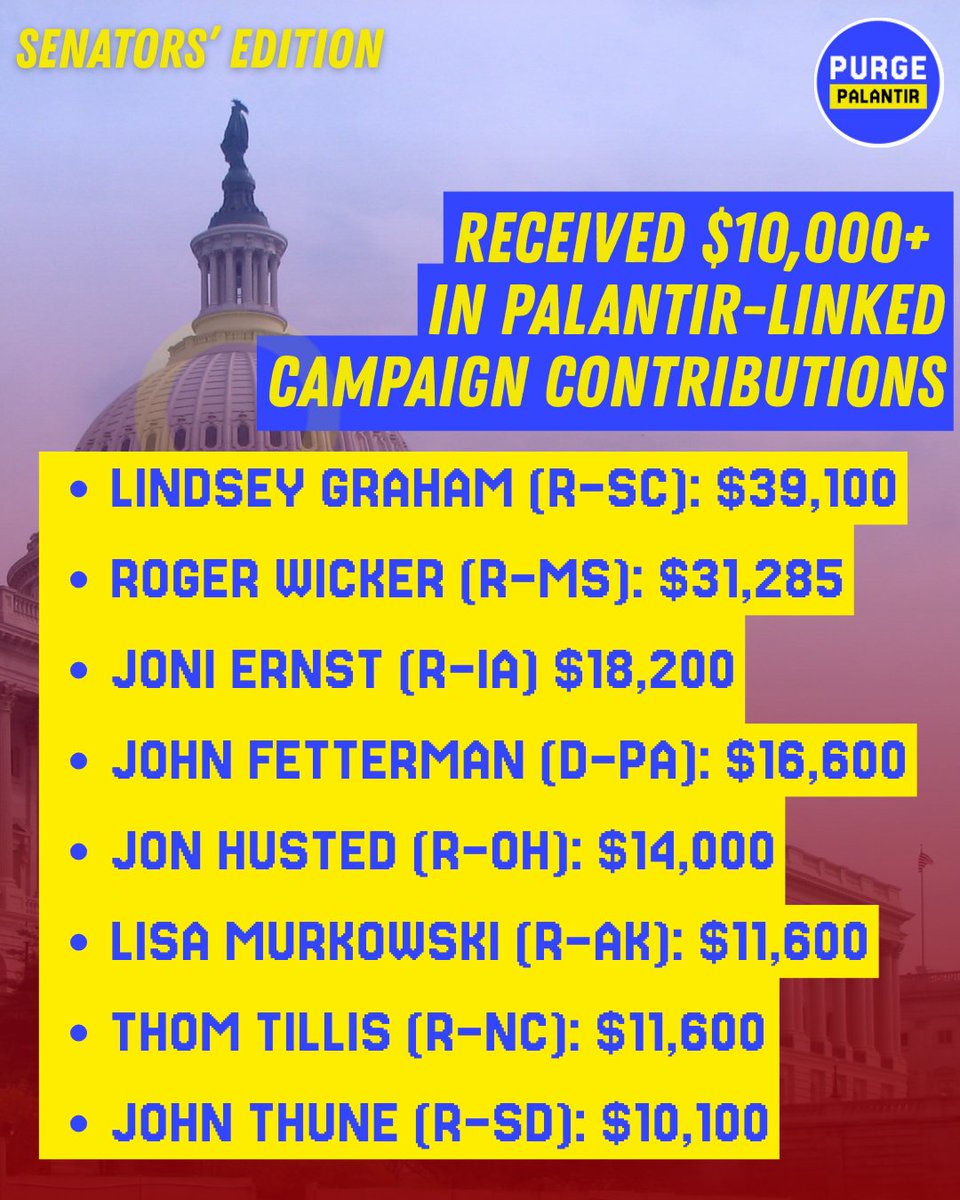 PurgePalantir's tweet photo. If #Palantir helping inform assessments ahead of Israeli and U.S. strikes in 2025—and now profiting from the U.S. war on Iran—represents a conflict of interest, what about the politicians who took Palantir-linked donations and voted for the war in Iran? https://t.co/OXy0S8AnVE