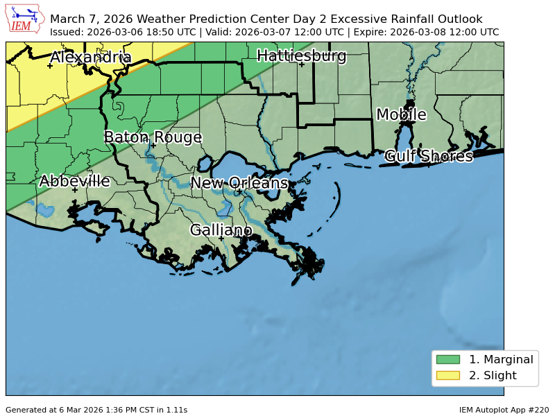 Wpc Riskmap WPC issues Day 2 Slight Risk Excessive Rainfall Outlook at Mar 6, 18 ...