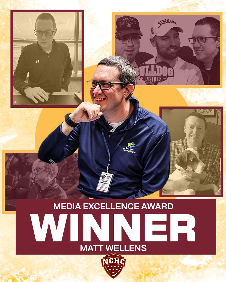UMDMensHockey's tweet photo. Congratulations to UMD men's and women's hockey beat writer Matt Wellens, who earned the NCHC Media Excellence Award today!! Bulldog coverage is better because of you, Matt! Congratulations!! https://t.co/HRTrVwkYRn