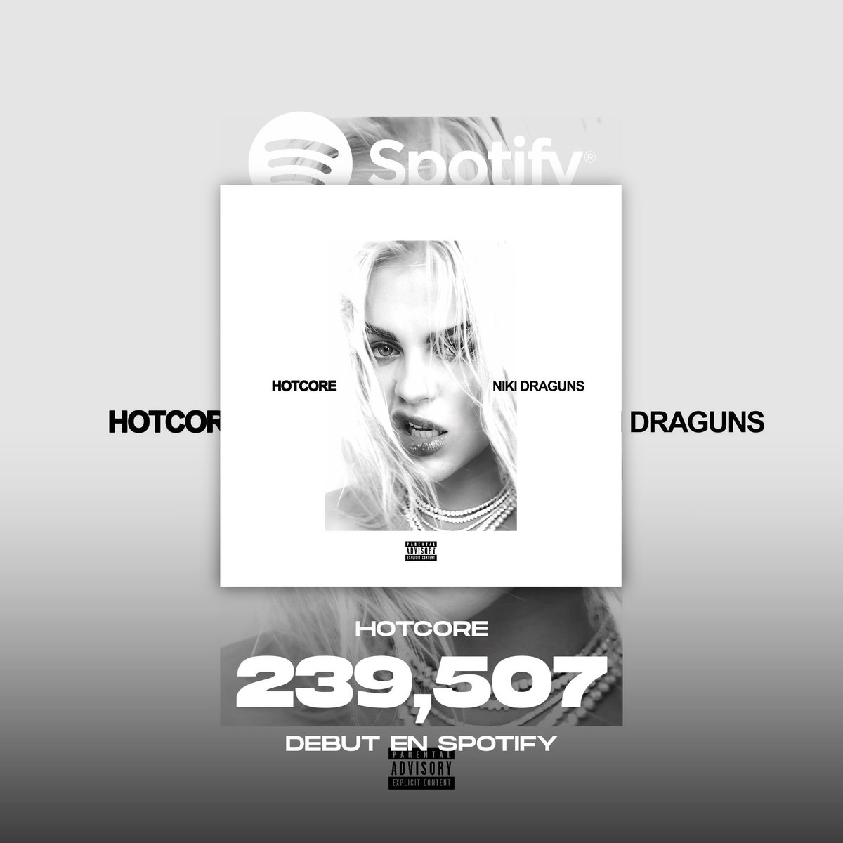 “HOTCORE” el 3er álbum de <a href="/nikidraguns/">Niki Draguns</a> obtiene un debut de 239mil streams en Spotify, es ahora su MAYOR debut para un álbum.