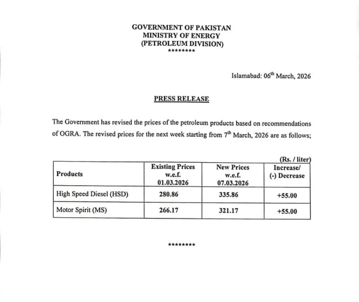MDNRATHORE's tweet photo. 🇵🇰

⛽ پٹرول و ڈیزل نئی قیمت
پیٹرول اور ڈیزل کی قیمتوں میں 55 55 روپے اضافہ 

پٹرول 321 روپے 17 پیسہ فی لیٹر ( 322 )
ڈیزل 335 روپے 86 پیسہ فی لیٹر ( 336 )
#PetrolDieselPrice #PetroLiderMundial #IranWar #war #Pakistan https://t.co/c3ydAf2OJr
