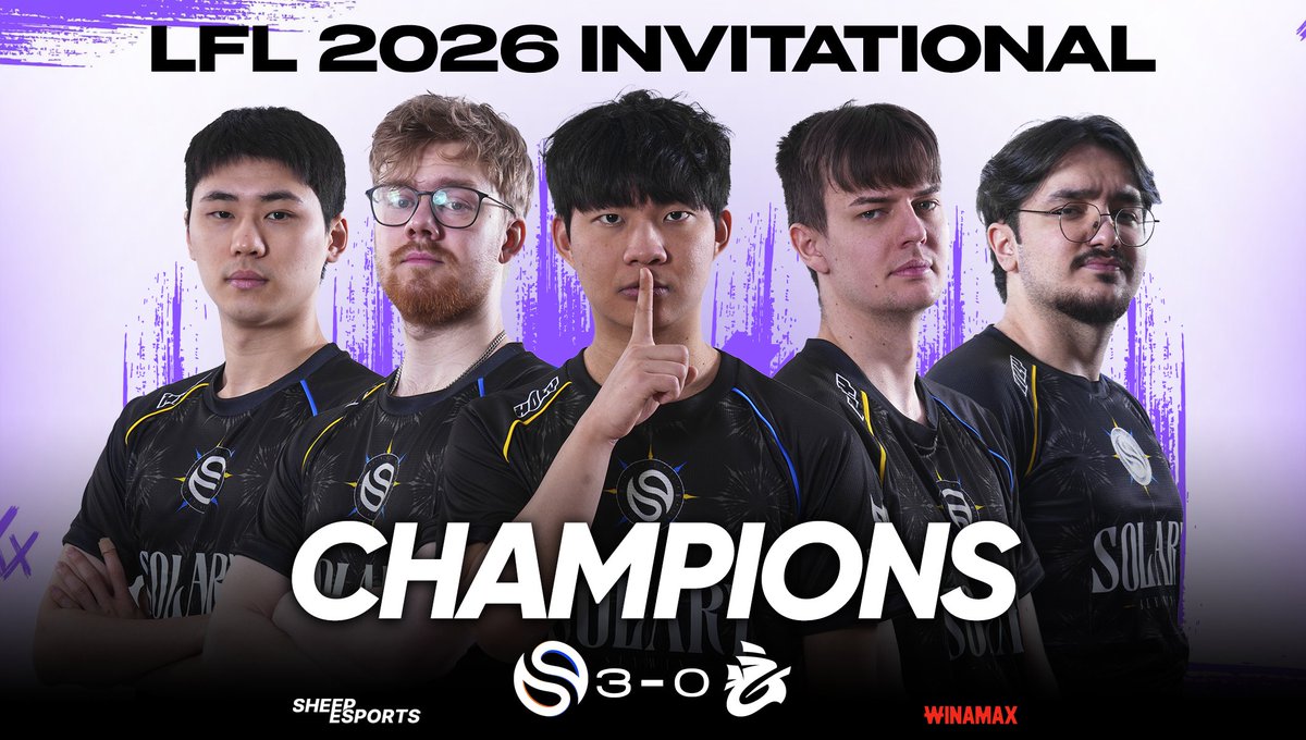 HISTORIQUE !

SOLARY 🇫🇷 SONT CHAMPIONS DE LA LFL POUR LA PREMIÈRE FOIS DE LEUR HISTOIRE !

Récap de leur quête du titre LFL:

❌❌ LFL 2019
❌❌ LFL 2020
❌❌ LFL 2021
❌❌ LFL 2022
❌❌ LFL 2023
❌❌ LFL 2024
❌❌❌ LFL 2025
✅ LFL Invitational 2026 🏆 

CROYEZ EN VOS RÊVES !