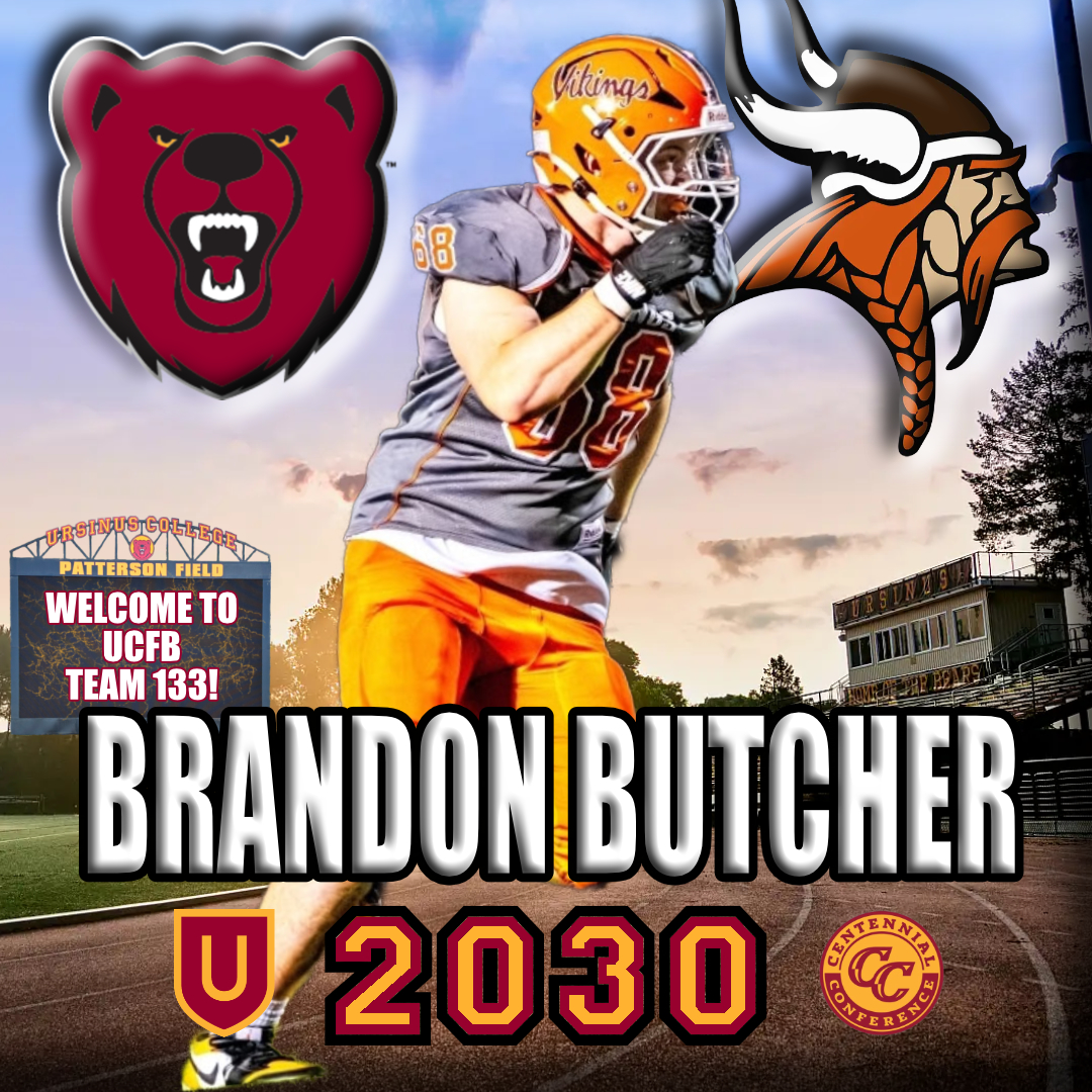 UrsinusFootball's tweet photo. Welcome @BrandonButch68 of @pv_vikingfb to the Ursinus Football Class of 2030! #WelcomeToTheBearsDen #UCFB133
https://t.co/OgOS3MCgZj https://t.co/akYrrP1Fuo