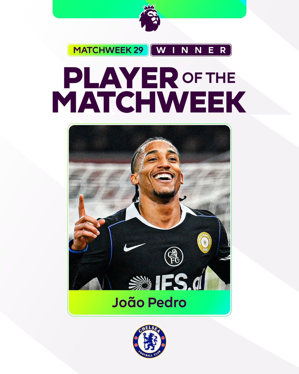 🚨 Fans have voted Joao Pedro as Player of the Matchweek after a brilliant treble in Chelsea's win against Aston Villa . Big JP 💪💙