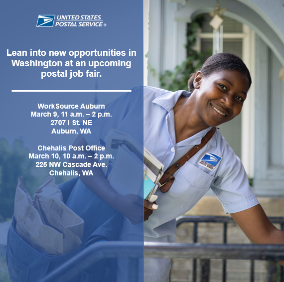 #USPS Lean into new opportunities in Washington at an upcoming postal job fair. Lean into new opportunities in Washington at an upcoming postal job fair. #USPSEmployee