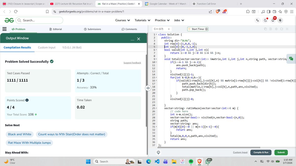 Geetanshu11291's tweet image. God Please show mercy on students who are doing DSA!
Doing Rat maze problem(obv not done by myself), Watched tut by @rohit_negi9 , still not able to write code error free in one go.
- studied AI for sem exams!
#coderarmy #DSA #recursion #Tech @CoderArmy