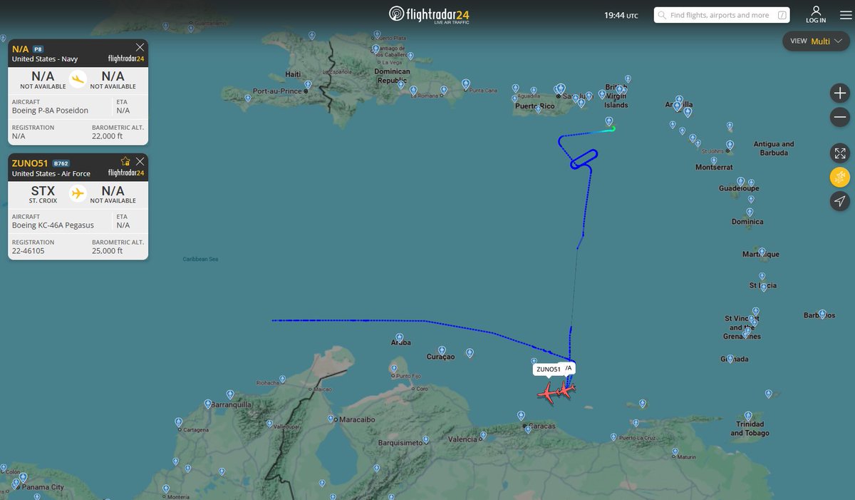 Interesting flight today off Venezuela with a <a href="/usairforce/">U.S. Air Force</a> KC-46A &amp; a <a href="/USNavy/">U.S. Navy</a> P-8A.