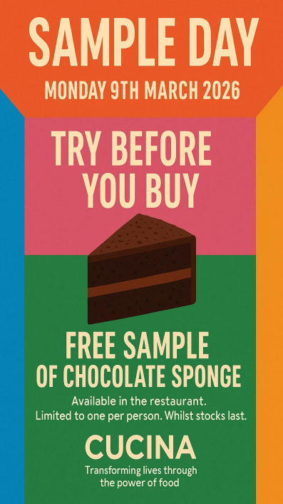 This Monday, students can grab a FREE sample of chocolate sponge in the canteen! 
Come along, give it a try, and let us know what you think!
Don’t miss out!