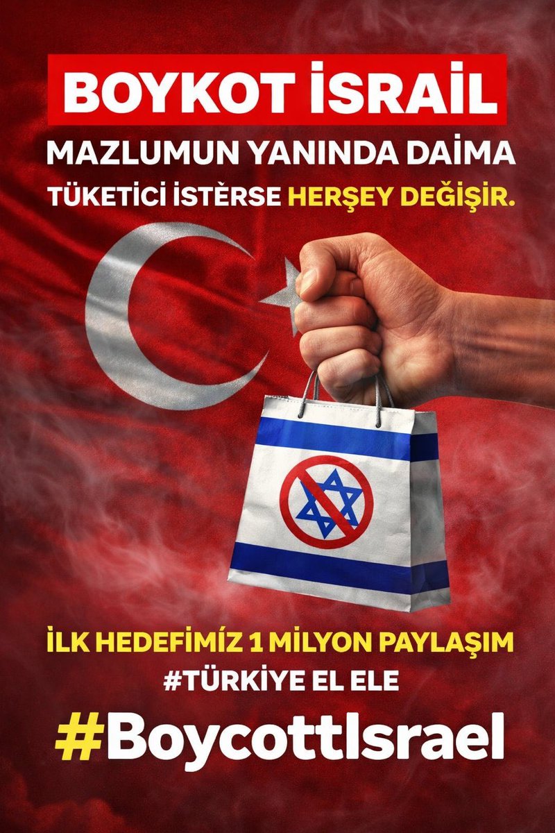 IptasF's tweet photo. #BoycottIsrael 

Zalime  dur demek için

Hedef 1 miyon #PAYLASIM

#TÜRKİYE #ELELE

#EspanaTurquia 

#NuNew 
#IsraelIranWar 
#IranWar 
#けんしげひー 

#BeyondtheGalaxy https://t.co/SWqWyKs6dR