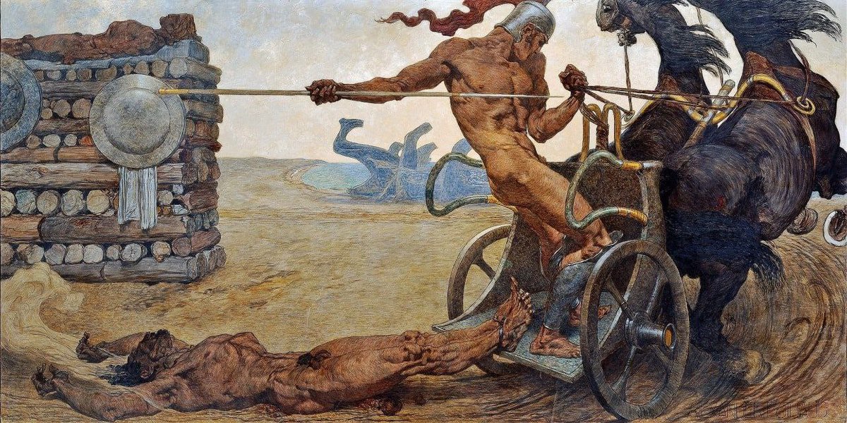 Achille outrage le corps d’Hector immédiatement après sa mort. Il souhaite laisser les chiens s’en repaître ; Aphrodite les en empêche. Puis, douze jours durant, chaque matin, il attache le cadavre à son char et le traîne trois fois autour du tombeau de Patrocle avant de laisser