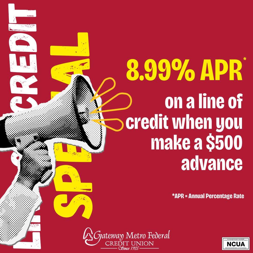 GatewayMetro's tweet photo. 🚀 Spring into savings this March!
Make a $500 advance by March 30th and lock in a special 8.99% APR all the way through September 30th! 🌼💰Take advantage of this limited time offer ✔️
#LineOfCredit #SpecialOffer #FinancialWellness #SpringSavings #FinanceTips #BudgetSmart https://t.co/hEJuO8luJ0