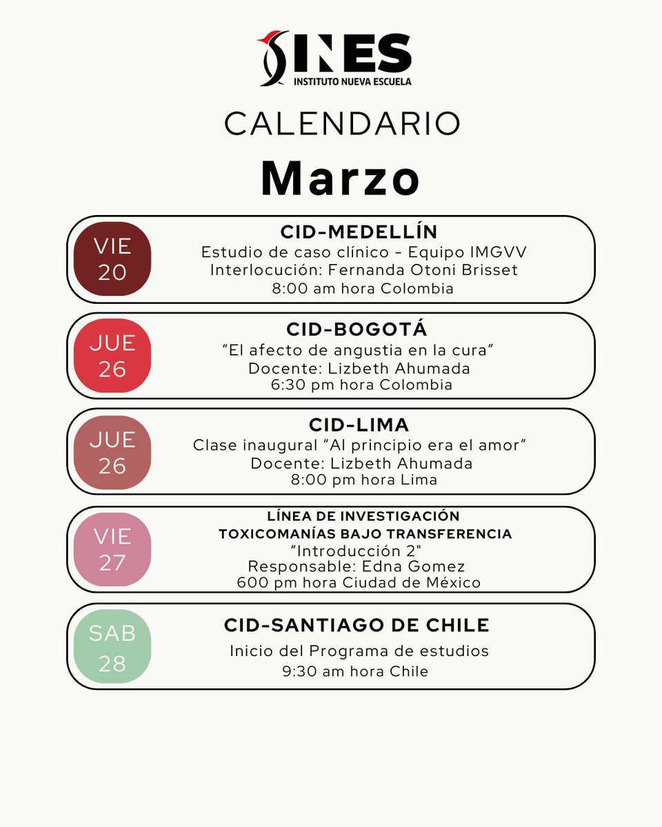 Calendario INES Marzo 2026