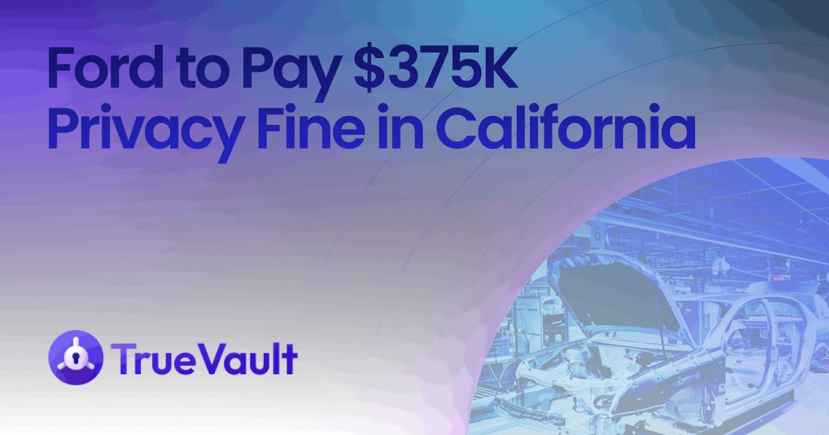 TrueVault's tweet photo. As 2026 shapes up to be a major year for privacy enforcement, Ford Motor Company is the latest to receive a CCPA fine in California. 
https://t.co/8JwQKxRbXT https://t.co/OpESzhuFrV