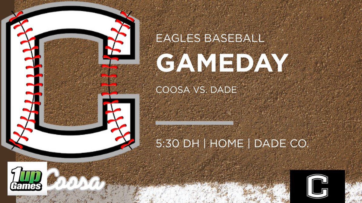 CoosaHSBaseball's tweet photo. Baseball Gameday! The Eagles take on Dade at 5:30 PM in a double header at home. Come out and support your Eagles! #C4
Gameballs sponsored by 1UpGames https://t.co/Jt3FOWWYbC