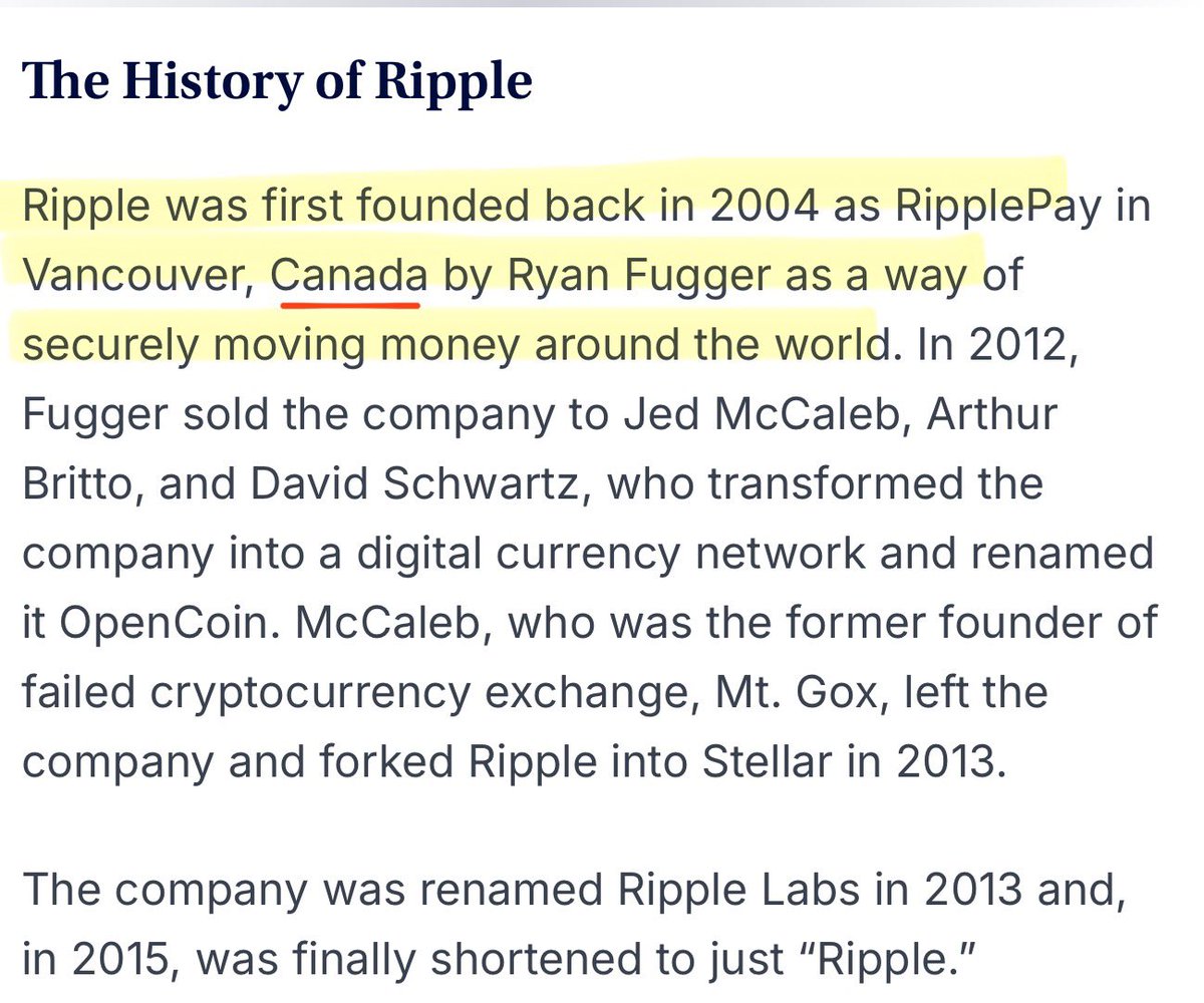 Ripple was first founded in Canada back in 2004.✅

Documented.📝👇
