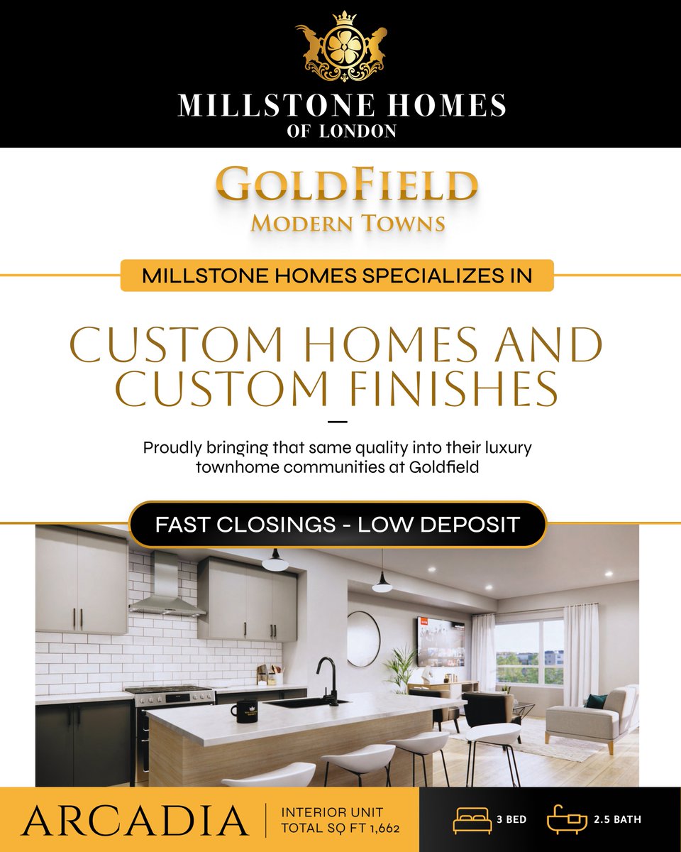 KigoRealty's tweet photo. Goldfield.

Prices starting in the $500s with $70K+ in upgrades.

Open House: This weekend, 2 PM - 4 PM  
📍 3361 David Milne Way, London

Private appointments available:  

📞 416-779-8800 | 📧 info@kigo.ca  

Fast closings. Low deposits.

#precon #kigorealty #luxuryhomesd https://t.co/ZwVerYYBFw