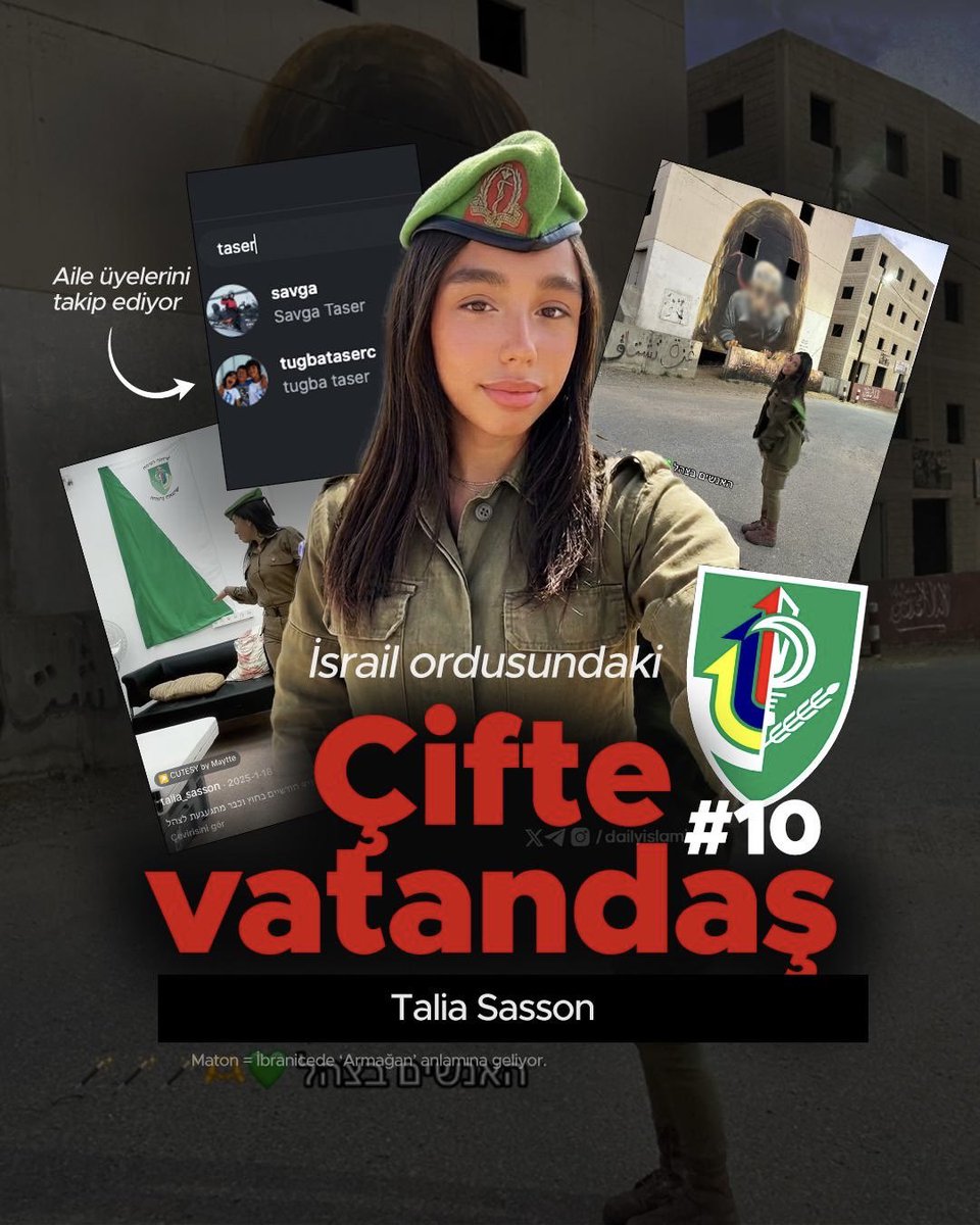 İsrail ordusundaki çifte vatandaşlardan biri daha ifşa oldu

Talia Sasson.

Özgürlük Nöbeti Platformu'nun açık kaynaklardan elde ettiği verilere göre Sasson, Gazze'deki katliamlara katılmış olan Nahal Tugayı'nın Siber Savunma Komutanlığı biriminde aktif görev aldı. 

Sasson'un