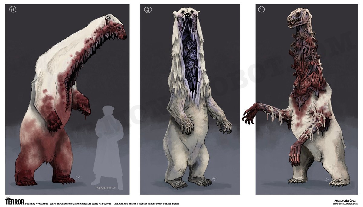 Some variants I made on how the creature from Dan Simmons’ book “The Terror” could look like, it was a lot of fun imagining different versions and how they might work on film~

Huge thanks to the great <a href="/GuyDavisART/">Guy Davis</a>  for ever so generously sharing his knowledge and feedback!