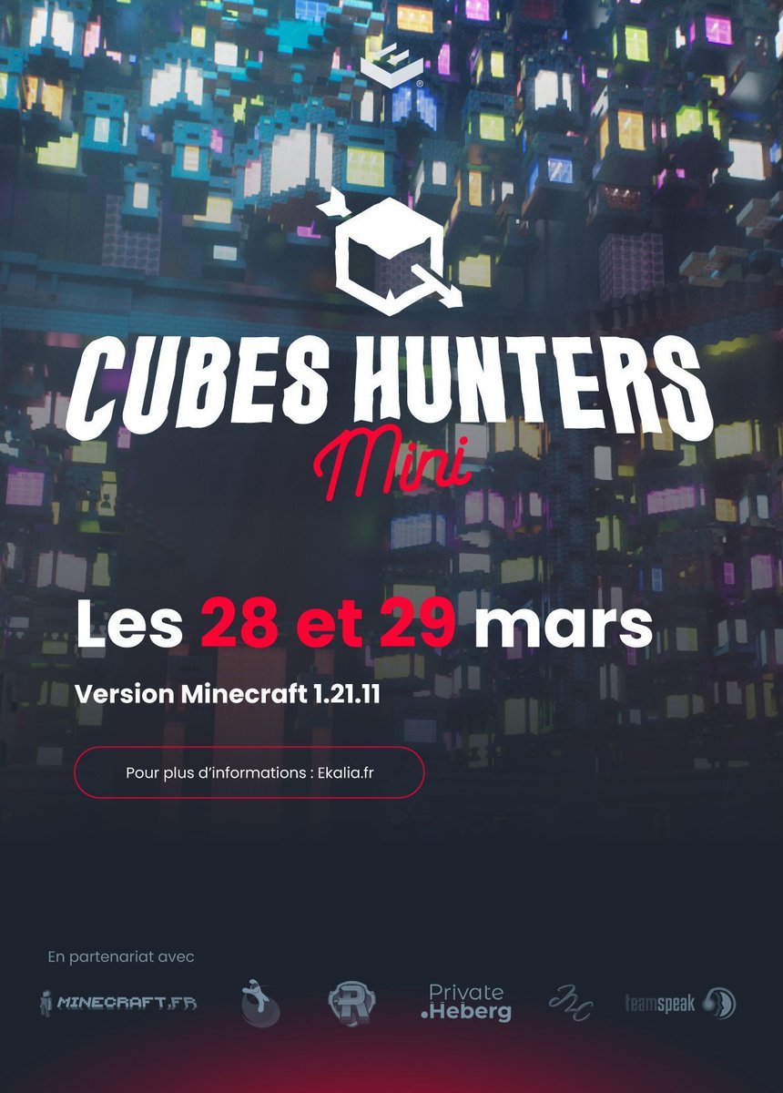 Ekalia's tweet photo. 🔴CUBESHUNTERS MINI : INSCRIPTIONS
🗓️CubesHunters Mini revient les 28 et 29 Mars pour 20h de jeu !
🏆Soyez le premier à ramasser un exemplaire de chaque objet pour remporter la victoire !
➡Inscriptions ouvertes dès maintenant : https://t.co/3cA2w6iTl7
🔗Rejoignez nous sur : https://t.co/dFRDFUYGN0