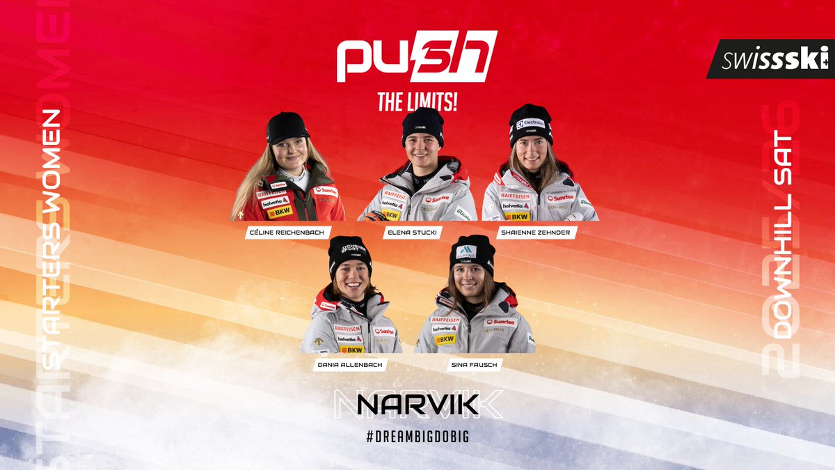 swissskiteam's tweet image. Unser Team zum Auftakt der Junioren-WM in Narvik 🇳🇴! 🤩

Folgende Athletinnen und Athleten vertreten die Schweiz in der Abfahrt am Samstag (Frauen: 13.15 Uhr, Männer: 14.15 Uhr). #hoppschwiiz🤞

#swissskiteam #push #downhill #fisalpinejuniors #narvik2026