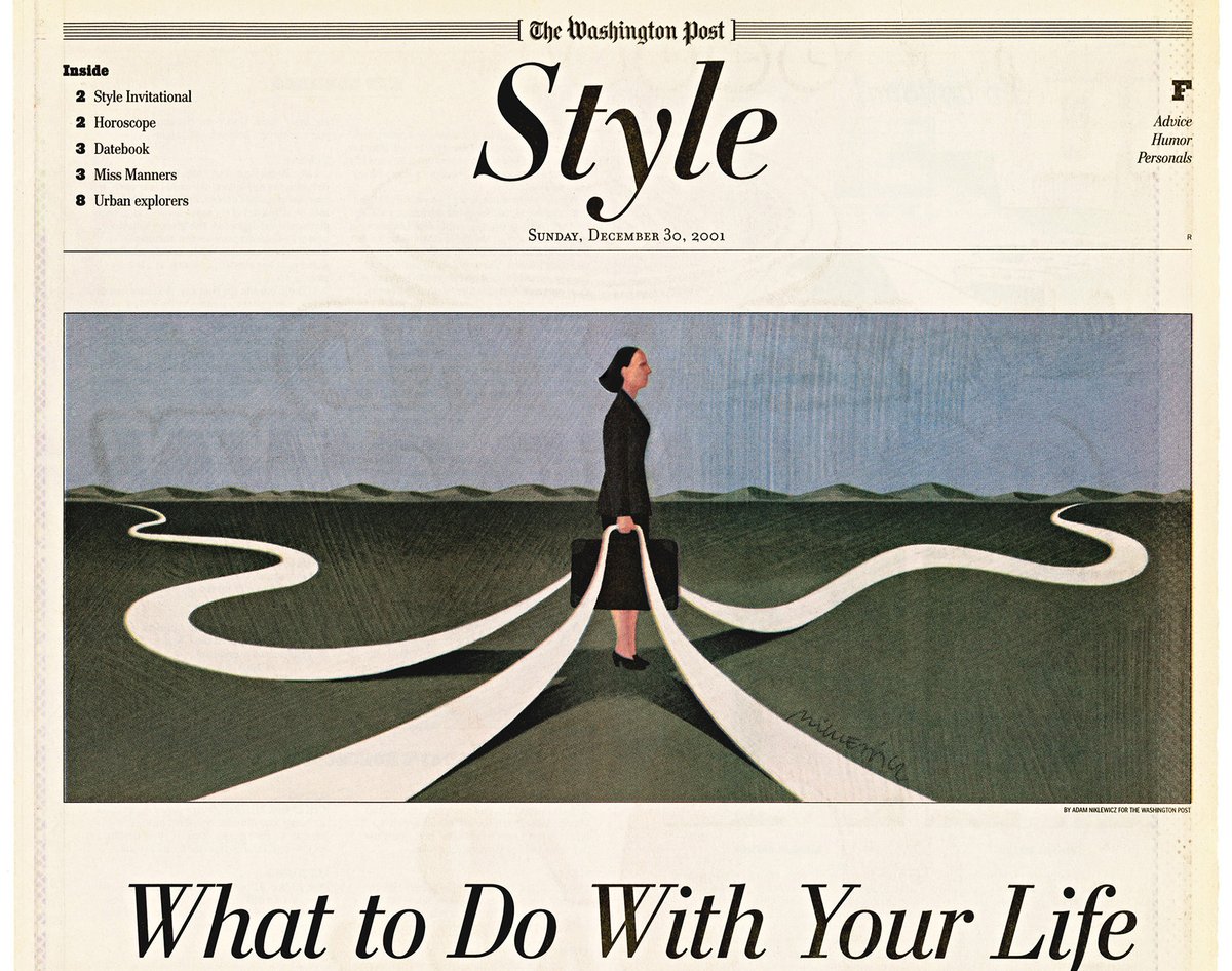 adamniklewicz's tweet photo. @IllustratorUSA WHAT TO DO WITH YOUR LIFE, acrylic on board (for The Wash Post).
#lifechoices #stuck #wheretogo #washingtonpost #decisions #paths #acrylicpainting #art #metaphor #visualmetaphor https://t.co/JV2tll56la