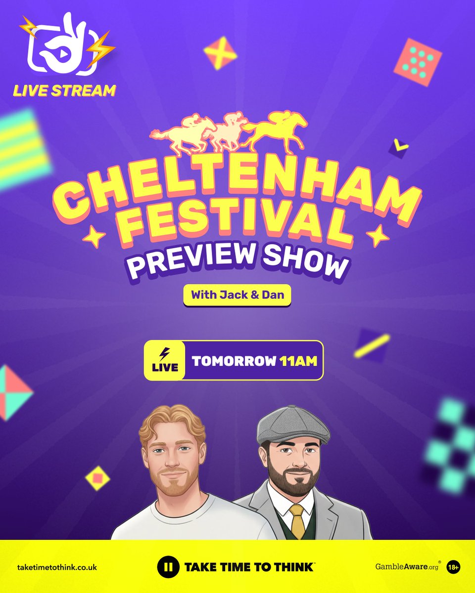 dabblecouk's tweet photo. Join Jack &amp; Dan for the Cheltenham preview show, tomorrow at 11am. 

Expect tips, opinion, banter and free bets. 

18+. https://t.co/jn29VFGErH.

#dabble https://t.co/iGO9op0bc1