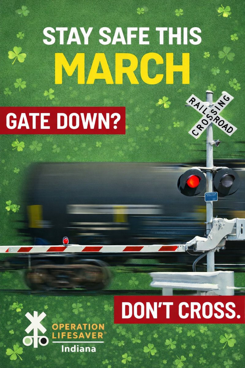 IndianaOpLife's tweet photo. 🚂✨ March into safety! Don’t be a fool – going around crossing gates is no joke. Stay on track and keep those tracks clear! #RailSafety 🛤️💚 https://t.co/vU0pnjWOYB