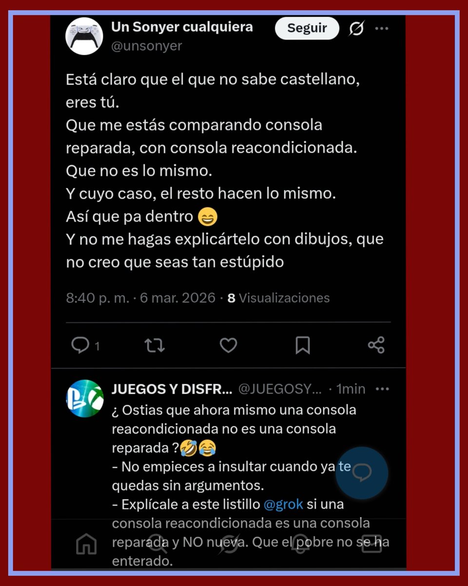 JUEGOSYDISFRUTE's tweet image. Pensaba que el nivel sería más alto
Pero queda demostrado que cuando no saben lo que es una consola reacondicionada es un grave problema.
 - Eso si hay que tener mucha paciencia para ver cómo algunos siguen sin estar bien informados de la realidad.

#PlayStation #PS5 #PS4share