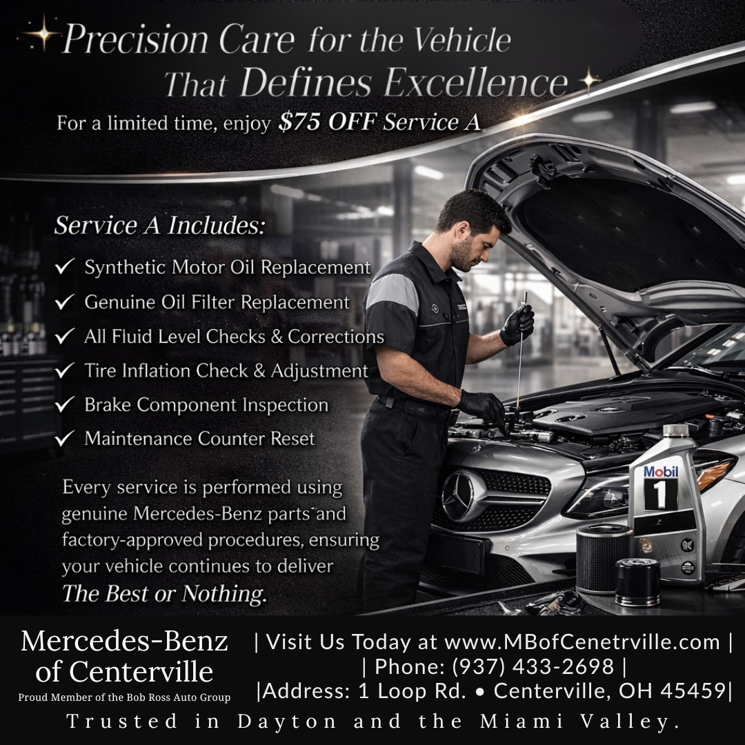 BobRossAuto's tweet image. ✨ Get $75 OFF Service A by factory-trained techs at Mercedes-Benz of Centerville. 📍 Schedule now ➡️ ow.ly/lBMH50Yqh3R #CarMaintenance #MercedesBenzService #AutoCare #CentervilleOH #MercedesBenz #ServiceA #CarServiceSpecial #LuxuryCarCare⏳ Offer ends Dec 31, 2026.